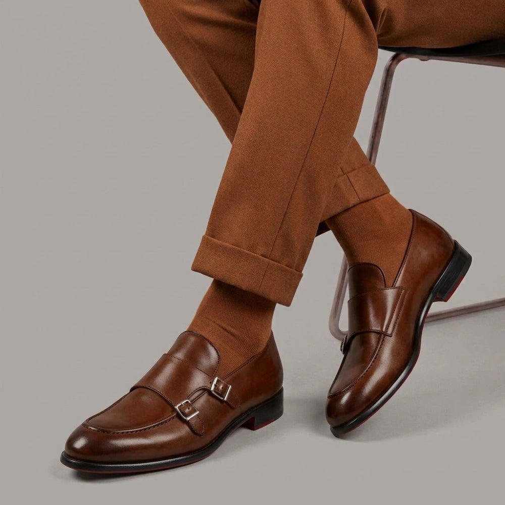 Mocassin marron à double boucle pour homme