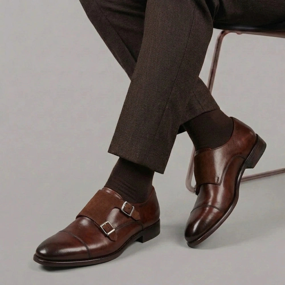 Chaussure italienne à double boucle pour homme en daim marron clair