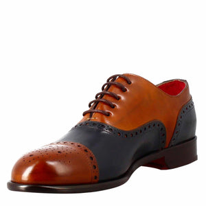 Elegant Men's Brown And Blue Semi Brogue Oxford In Leather in just £189.99