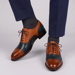 Elegant Men's Brown And Blue Semi Brogue Oxford In Leather in just £189.99