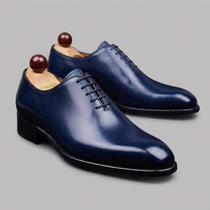 Handmade Men's Blue Patina Leather Formal Shoes