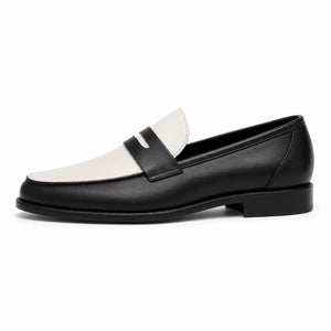 Handmade Men's Black & White Leather Loafers