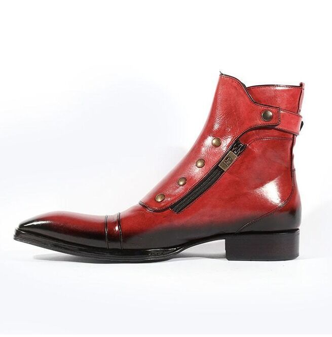 Men's Red Patina Leather Ankle High Military Boots