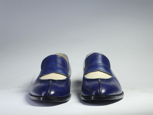 Men's Blue & Beige Patina Leather Moccasin Loafers