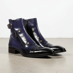 Men's Blue Patina Leather Ankle High Military Boots in just £199.99