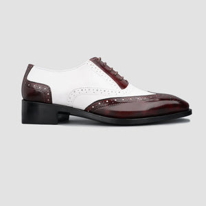 Men's Brown & White Leather Wingtip Spectator Shoes