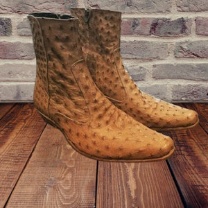 Men's Tan Zipper Closure Ostrich Leather Boots in just €205.99