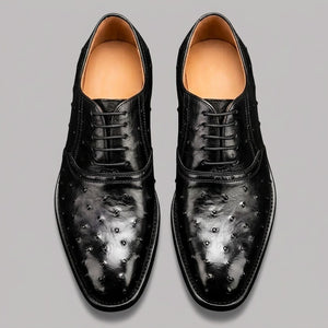 Men's Black Ostrich Impression Leather Oxford Shoes in just €184.99