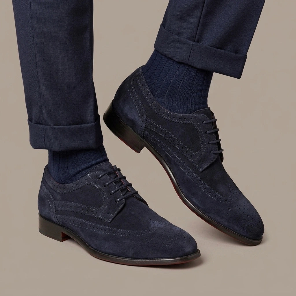 Elegant blue suede derby for men