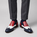 Handmade Men's Tri Tone Genuine Leather Wingtip Oxford Shoes