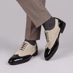 Men's Black & Beige Suede Leather Wingtip Oxford Shoes