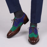 Handmade Men's Tri Tone Suede Leather Wingtip Oxford Shoes