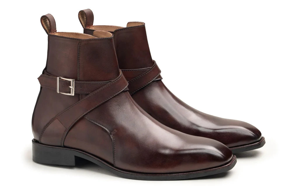 Handmade Men's Dark Brown Leather Ankle High Jodhpur Boots