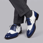 Men's Blue & White Leather Wingtip Brogue Oxford Shoes
