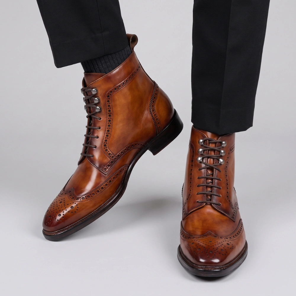 Wingtip Lace Up Boots- Tan