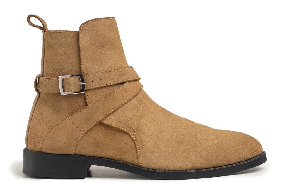 Handmade Men's Light Brown Suede Ankle High Jodhpur Boots