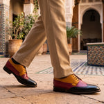 Handmade Men's Tri Tone Leather Wingtip Oxford Shoes