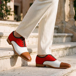 Handmade Men's Tri Tone Suede Leather Cap Toe Oxford Shoes