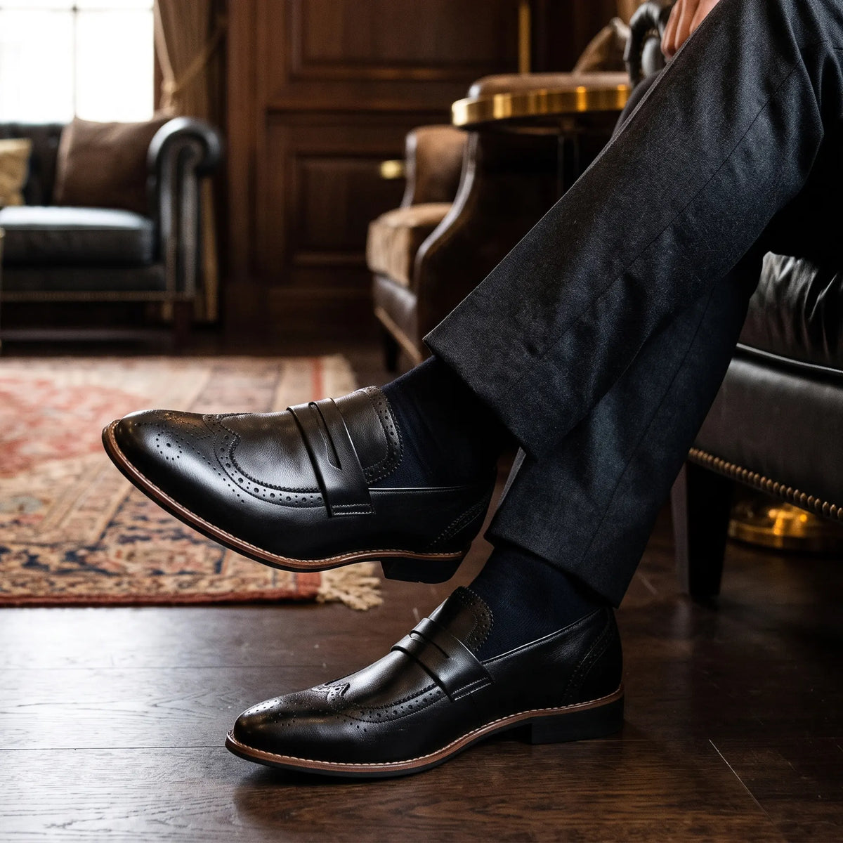 Handmade Men's Black Leather Penny Loafers
