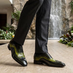 Men's Dual Tone Green Leather Wingtip Brogue Oxfords