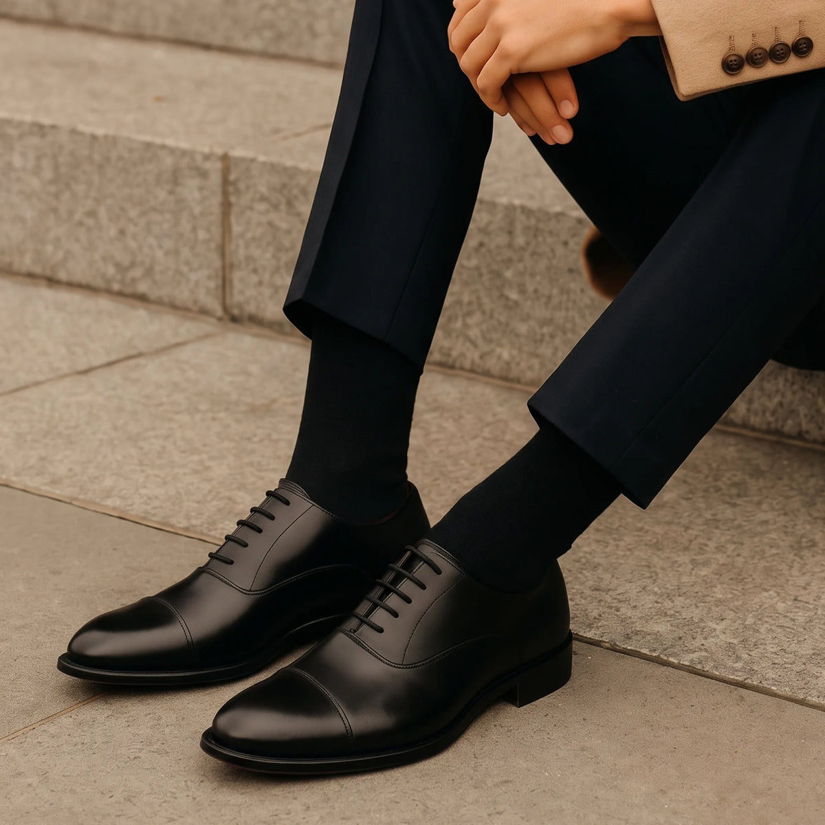 French-Toe-Schuhe aus schwarzem Leder