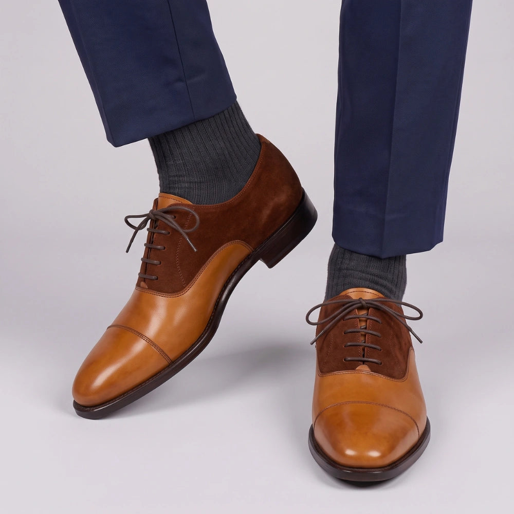 Men's Dual Tone Brown Suede Leather Oxford Shoes