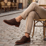 Elegant men's brown derby in suede leather