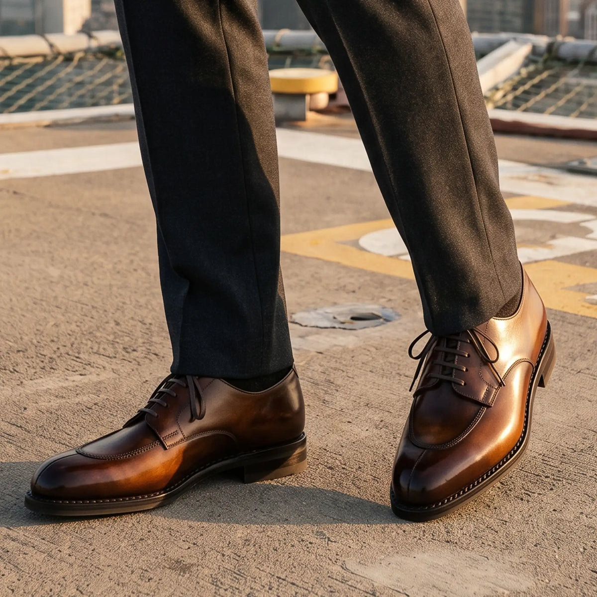 Handmade Men's Brown Patina Leather Dress Shoes