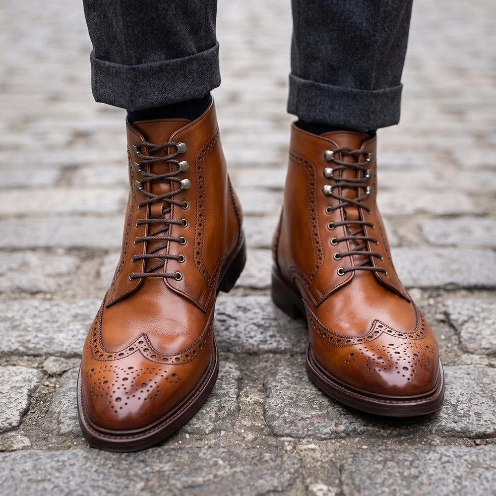 Wingtip Lace Up Boots- Tan