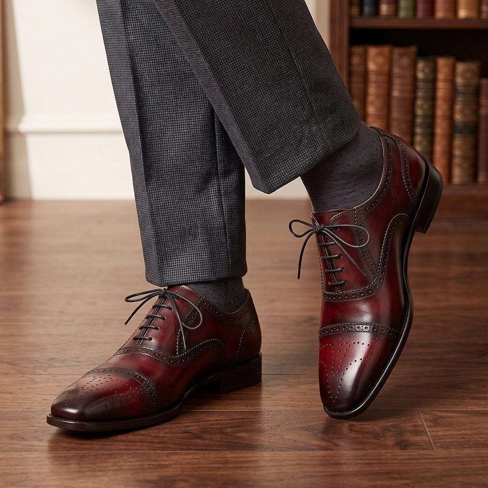 Men's Burgundy Patina Leather Oxford Shoes
