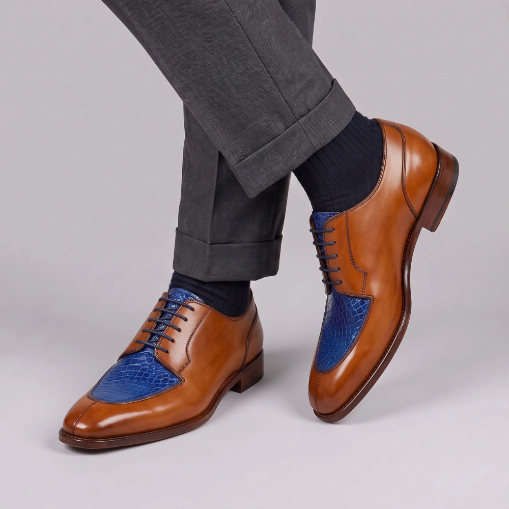 Men's Brown & Blue Leather Luxury Oxford Shoes