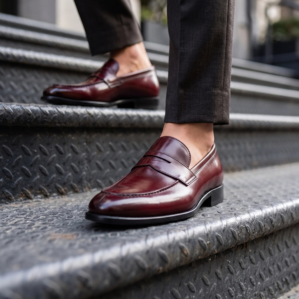 Men's Handmade Ox-Blood Patina Leather Penny Loafers