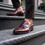 Men's Handmade Ox-Blood Patina Leather Penny Loafers