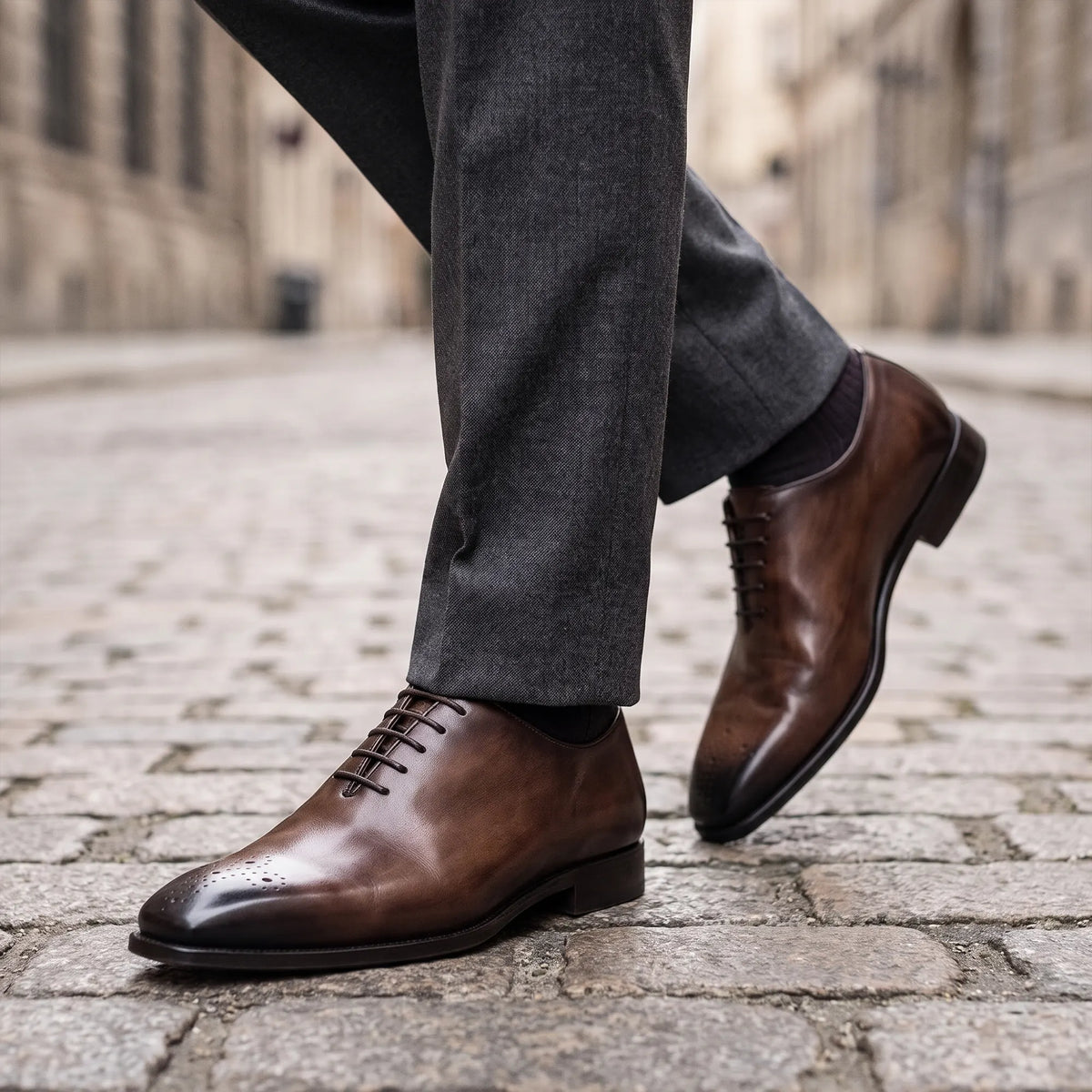 Handmade Men's Brown Patina Leather Formal Dress Shoes