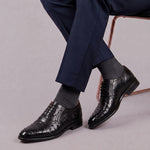 Men's Black Ostrich Impression Leather Oxford Shoes