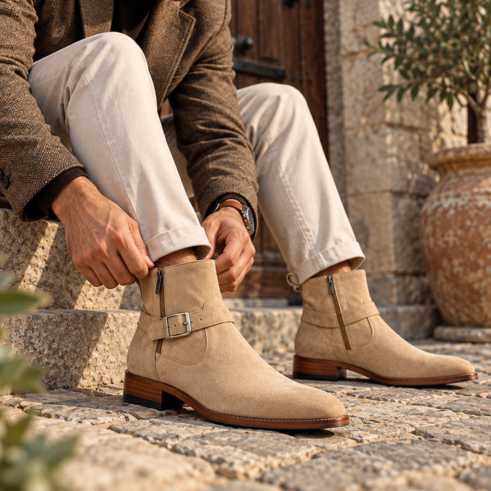 Men's Beige Suede Ankle High Jodhpur Boots