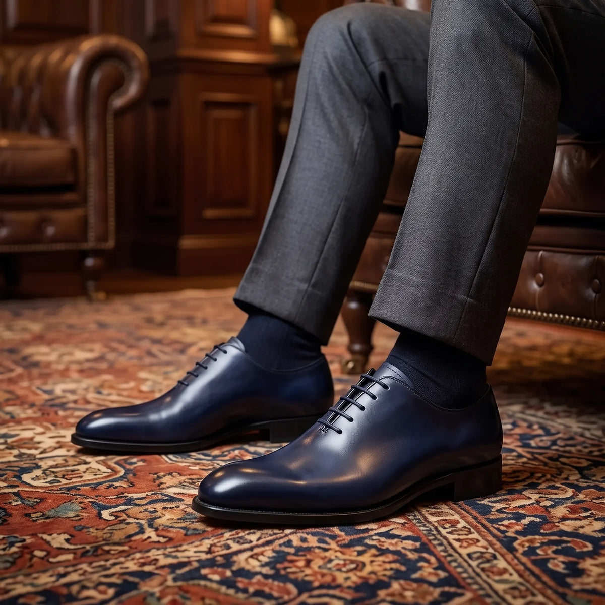 Handmade Men's Blue Patina Leather Formal Shoes