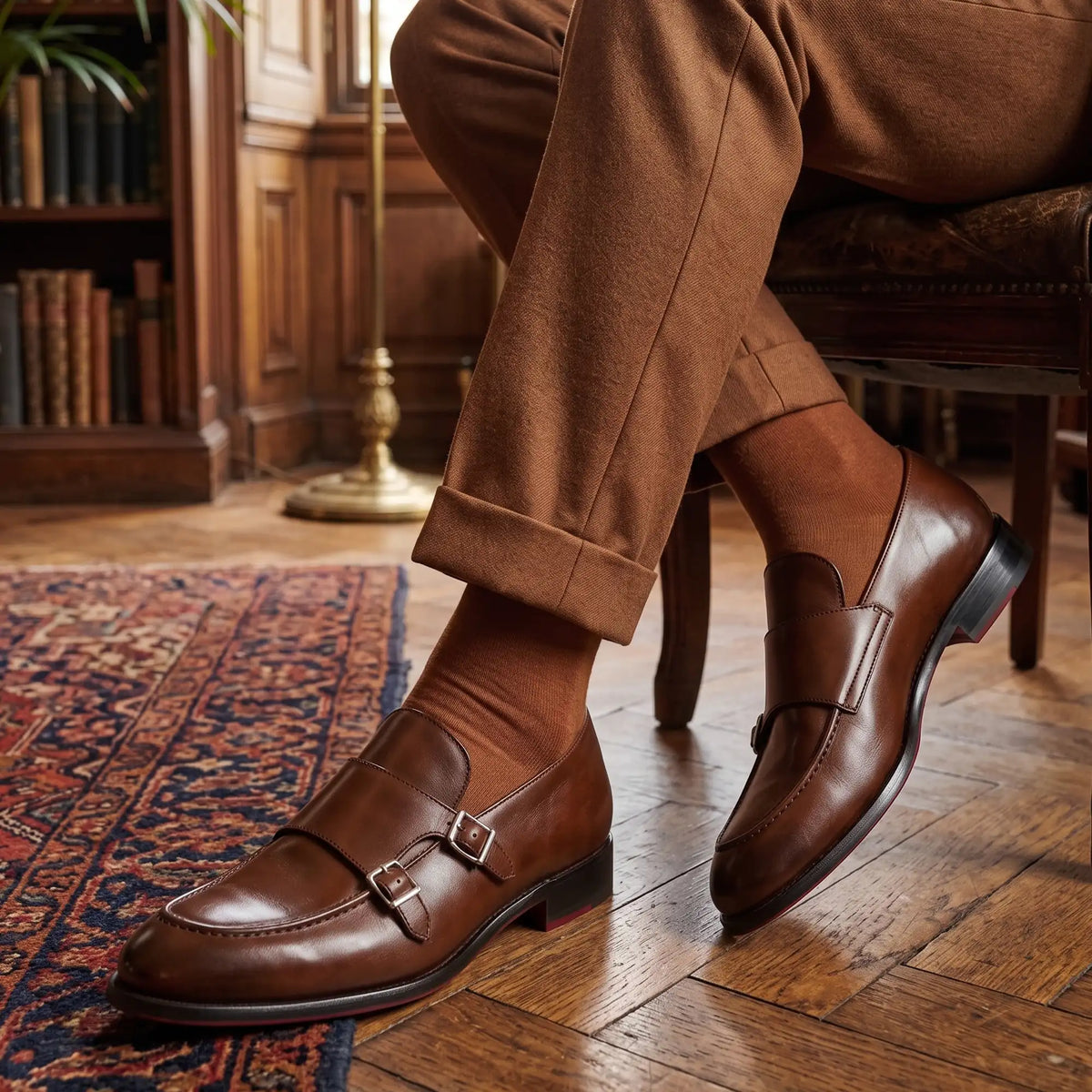 Mocassin marron à double boucle pour homme