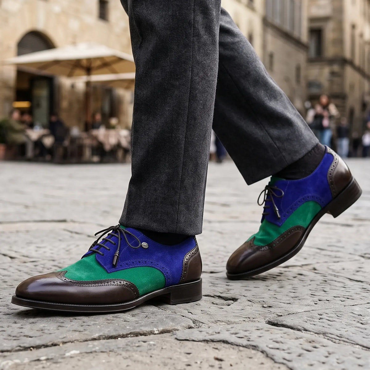 Handmade Men's Tri Tone Suede Leather Wingtip Oxford Shoes