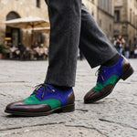 Handmade Men's Tri Tone Suede Leather Wingtip Oxford Shoes