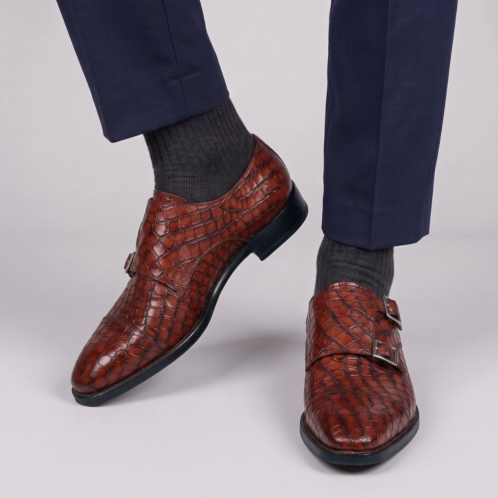 Captoe Double Monk Strap - Croc Brown