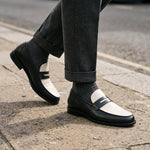 Handmade Men's Black & White Leather Loafers
