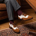 Men's Brown & White Suede Leather Wingtip Shoes