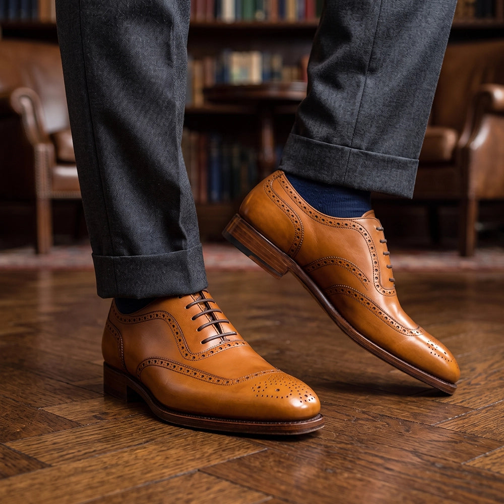 Men's Tan Brown Leather Formal Lace Up Oxford Shoes