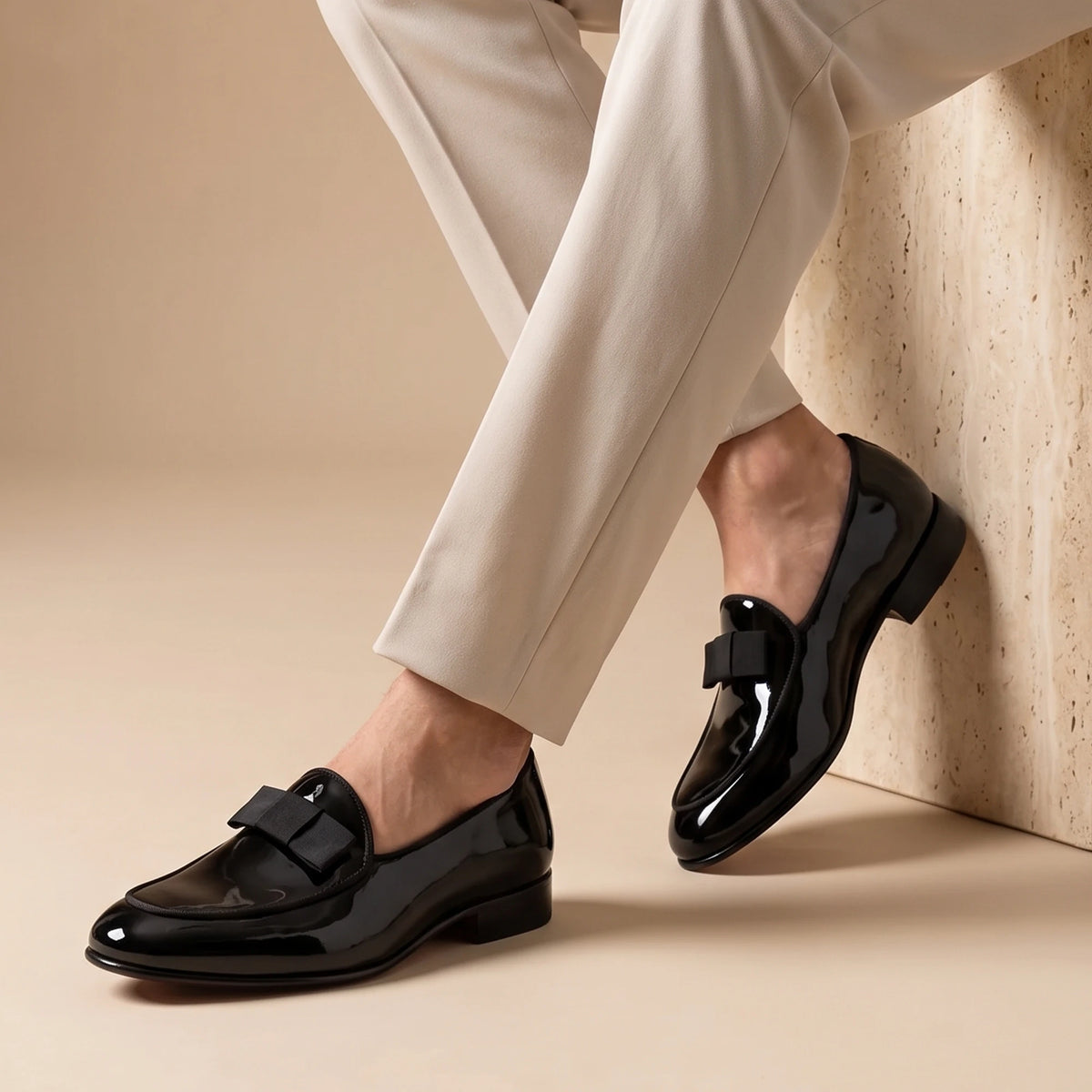 Formal Loafers with Grosgrain Bow - Black Patent