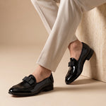 Formal Loafers with Grosgrain Bow - Black Patent