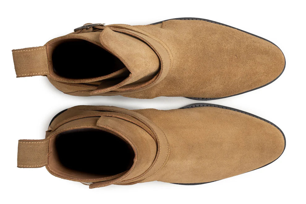 Handmade Men's Light Brown Suede Ankle High Jodhpur Boots