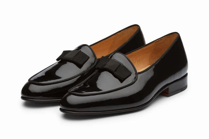 Formal Loafers with Grosgrain Bow - Black Patent