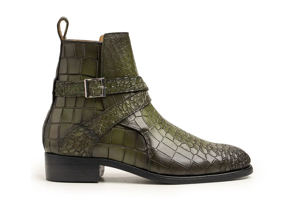 Men's Olive Green Alligator Leather Ankle High Jodhpur Boots