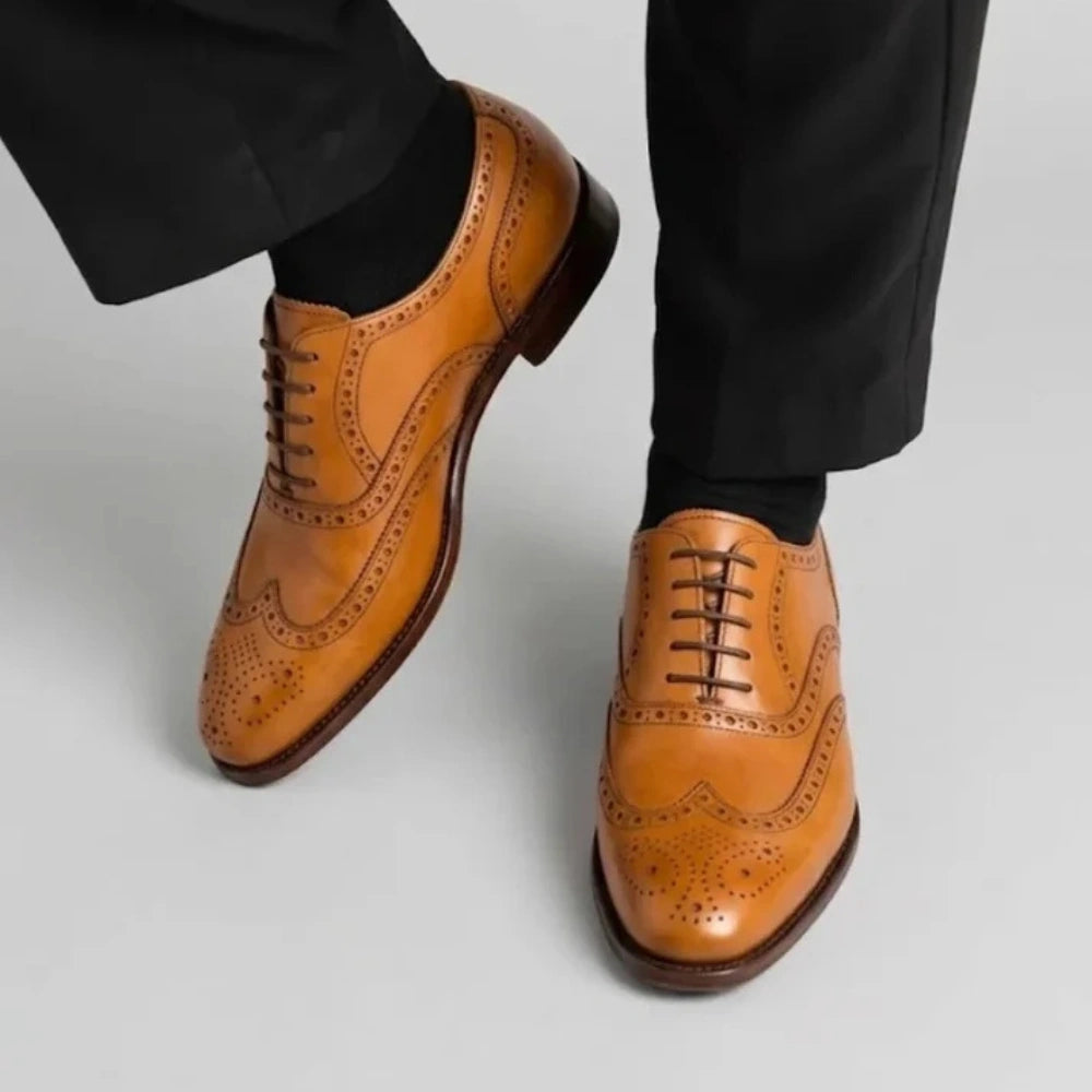 Men's Tan Brown Leather Formal Lace Up Oxford Shoes